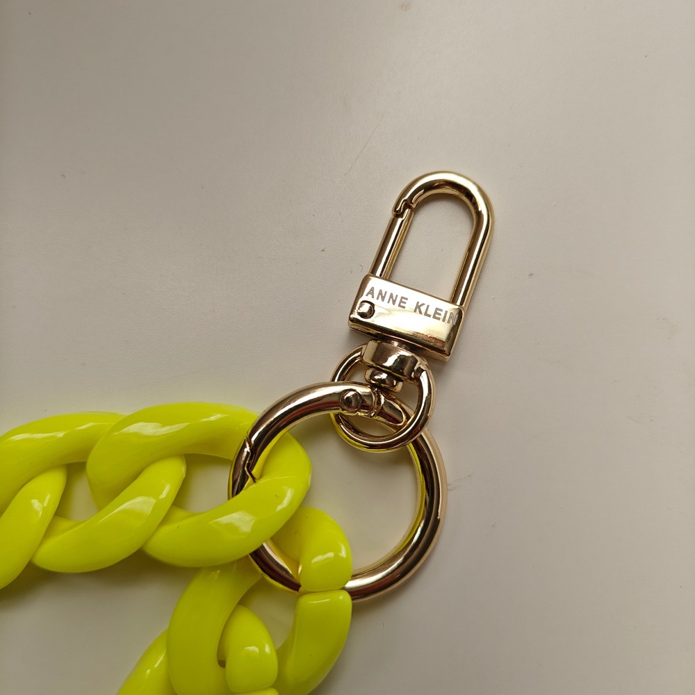 Anne Klein Neon Yellow Chunky Acrylic Curb Chain Handbag Wristlet Gold Tone - Picture 3 of 4